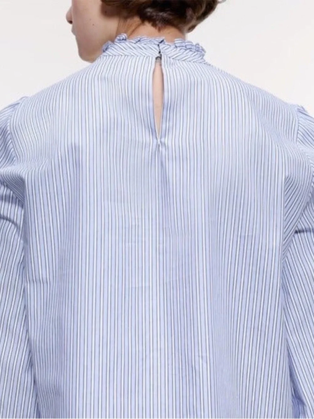 ZARA | Blue White Striped Ruffled Poplin Shirt Blouse - Picture 5 of 8